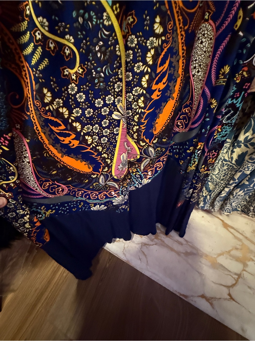 Sleeveless Navy Blue Paisley Maxi Dress - Picture 2 of 7